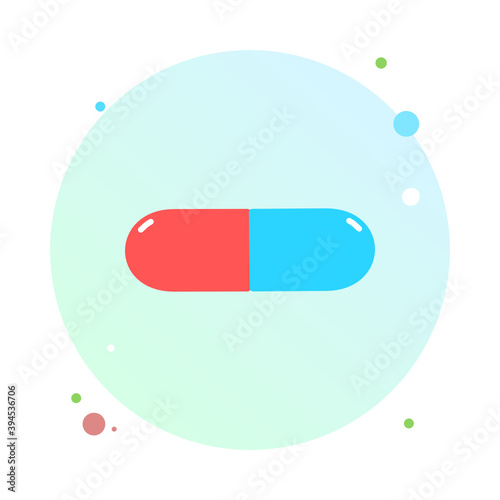 Medical pill icon in circle icon. Medicine, capsule, pharmacy, hospital of drugs. Medication, pharmaceutics concept. Vector illustration. Drugs flat round shaped icon. Healthcare medicine icon.