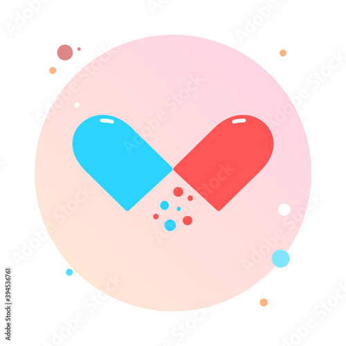Medical pill icon in circle icon. Medicine, capsule, pharmacy, hospital of drugs. Medication, pharmaceutics concept. Vector illustration. Drugs flat round shaped icon. Healthcare medicine icon.
