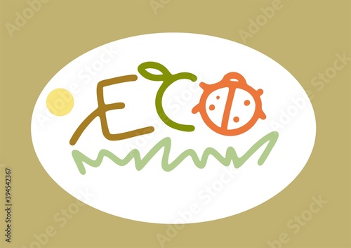 Cute logo on the theme of ecology Eco . Linear style with funny letters. The nature of the letters.