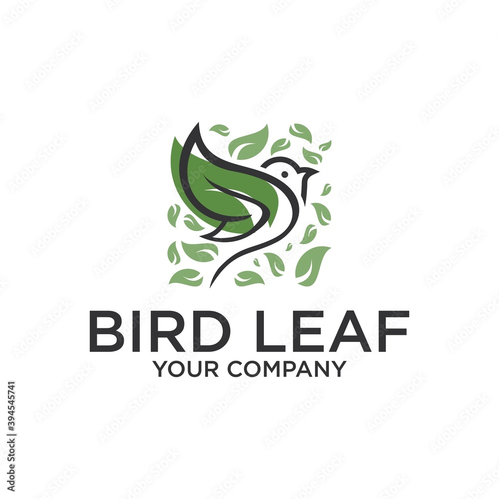 Minimalist bird and leaf logo