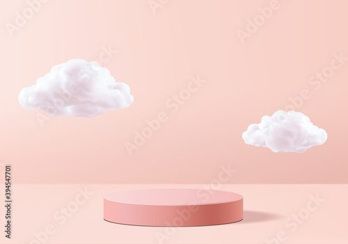 Background vector 3d pink rendering with podium and minimal cloud white scene, minimal cloud abstract background 3d rendering geometric shape pink pastel podium. Stage and cloud 3d render photo