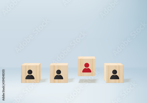 3d rendering business concept minimal as group of wood cube in one direction and with one individual pointing in different ways for innovative solution on 3D render vector. leadership for new ideas.
