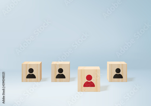 3d rendering business concept minimal as group of wood cube in one direction and with one individual pointing in different ways for innovative solution on 3D render vector. leadership for new ideas.