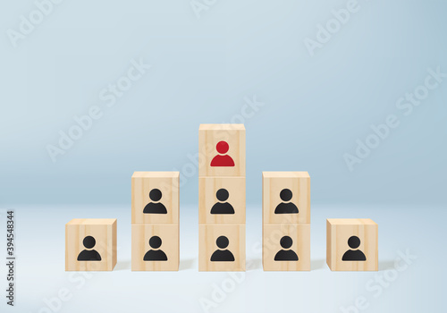 3d rendering business concept minimal as group of wood cube in one direction and with one individual pointing in different ways for innovative solution on 3D render vector. leadership for new ideas.