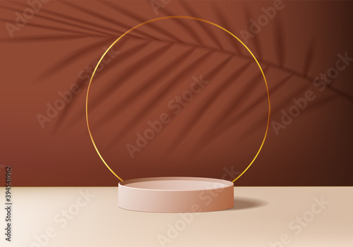 3d display product beige minimal scene with geometric podium platform. cylinder background vector 3d rendering with podium. stand for cosmetic products. Stage showcase on pedestal 3d beige studio