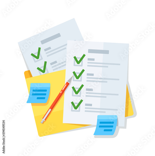 Business checklist or document in folder isolated on white