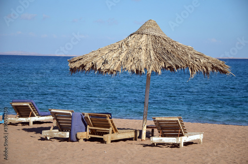 A beautiful tropical beach - Red Sea in Sharm El Sheikh. Summer landscape in Egypt.