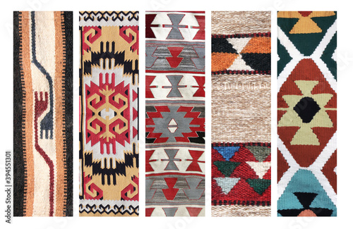 Set of banners with textures of berber traditional wool carpets