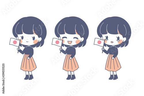日本国旗をもった人のイラスト・日の丸・ベクター