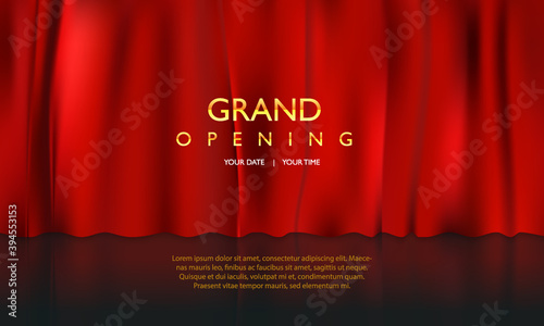 Grand opening with luxury red curtains concept design. Vector stock illustration for web and print design invitation, ceremony.