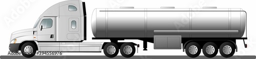 Vector realistic template of tank truck isolated on white. Modern Ameikan truck.