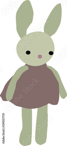 cute rabbit in a dress toy for children, vector drawing, isolate on white
