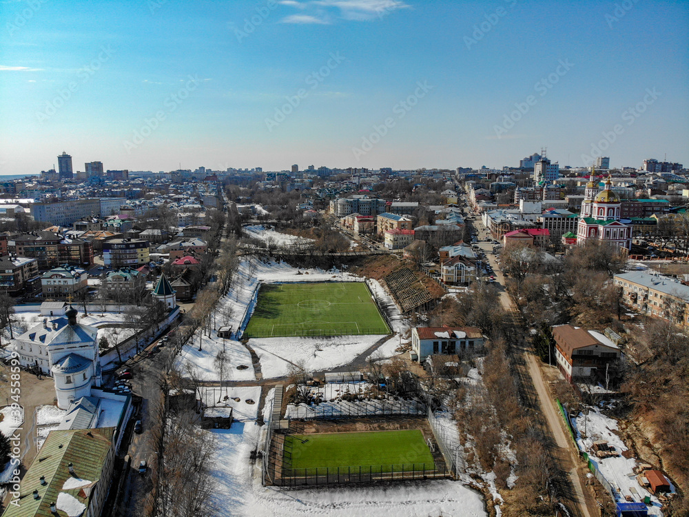 Obraz premium Aerial view of one of the stadiums of the city of Kirov in spring (Russia)