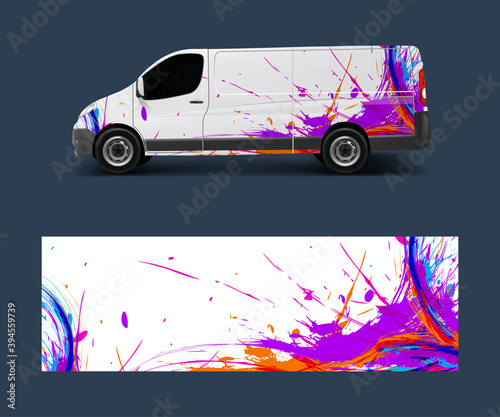 van decal wrap design vector for Company branding . Graphic wrap decal and sticker template vector