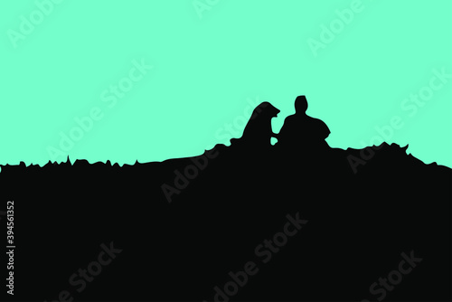 Alone in the dark.Lonely people on the ground.Idea illustration concept scene.