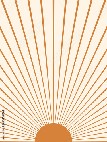 Abstract sun. Contemporary  geometric composition. Boho wall decor. Mid century art print. 