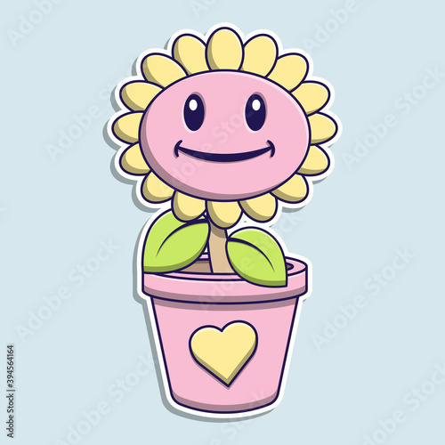 Cute pink sunflower cartoon icon illustration