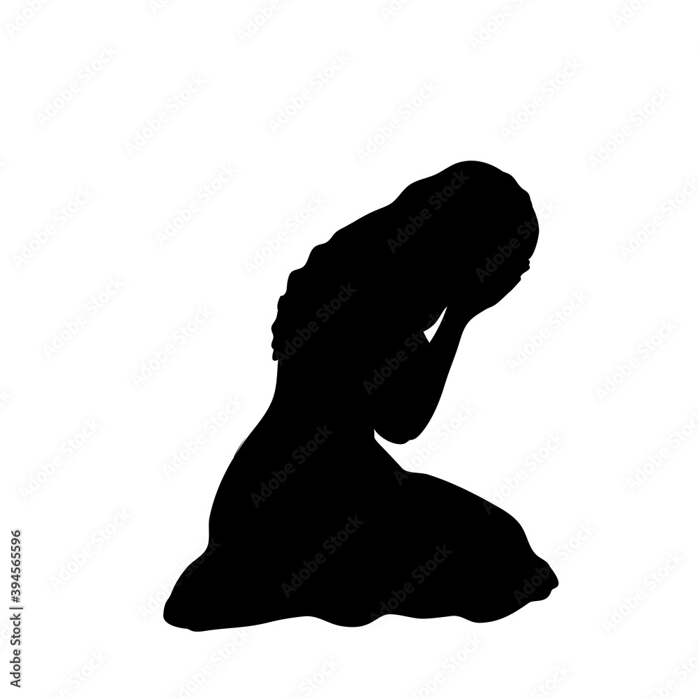 Silhouette of girl sitting on her knees crying Stock Vector | Adobe Stock