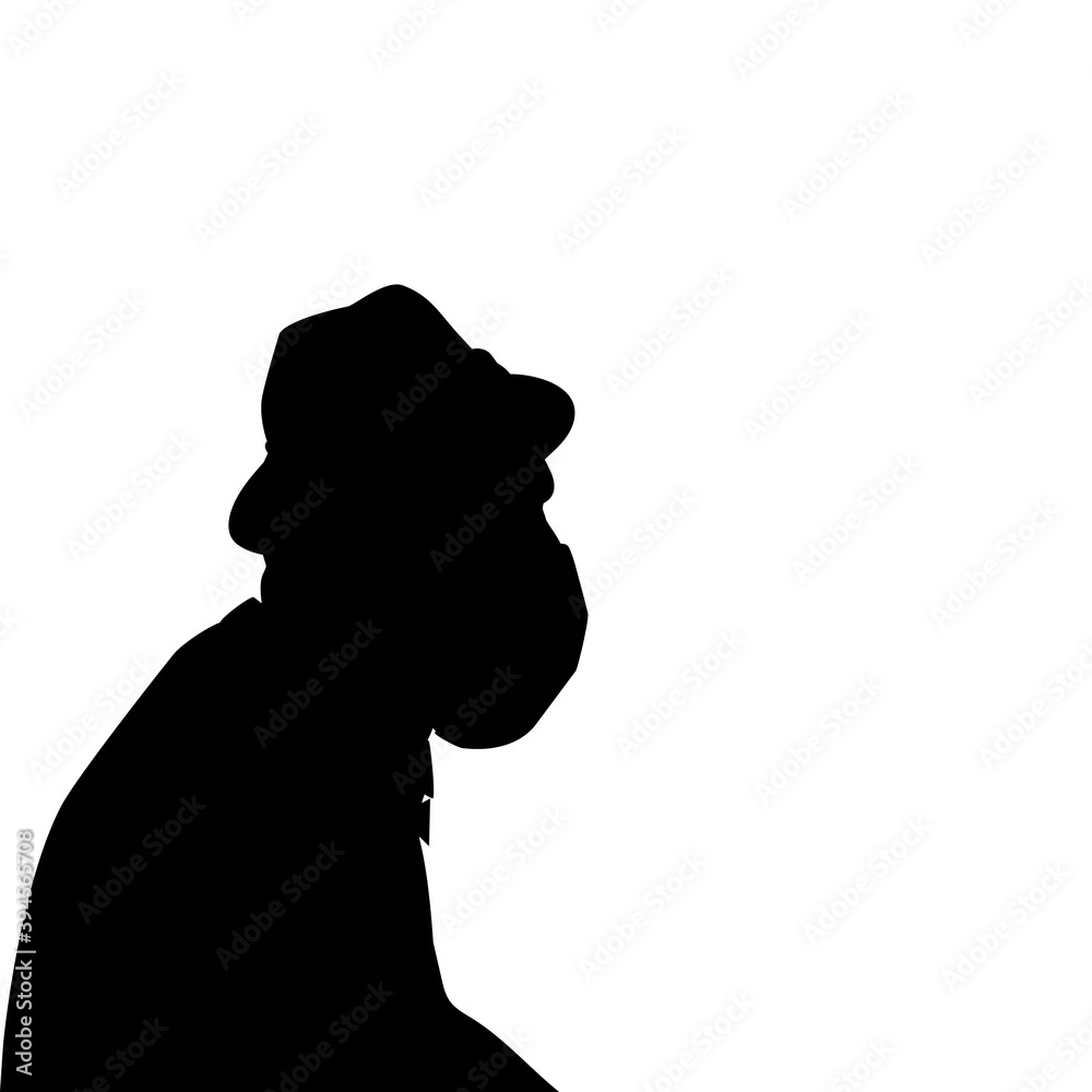 Silhouette of grandfather in medical mask closeup Silhouette of grandfather in medical mask closeup