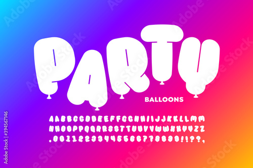 Party balloons style font design, helium balloons alphabet letters and numbers vector illustration
