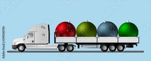 Tablou pe pânză An American semi-trailer truck transports large Christmas tree decorations for Christmas and New Years