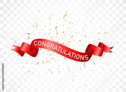 Congratulations sign letters banner with colorful confetti and balloon	