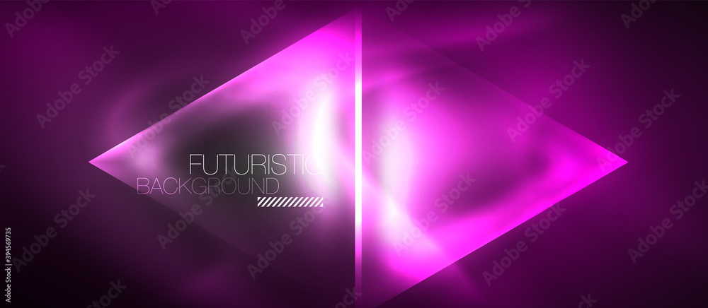 Neon geometric abstract background. Triangles with color glowing light effects in the dark. Vector illustration for covers, banners, flyers and posters and other