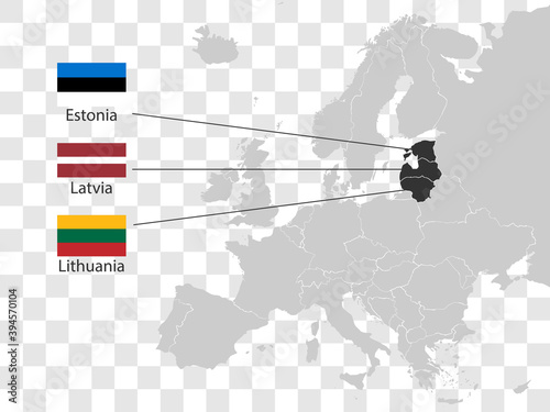 Baltic states on Europe map vector. Vector illustration.