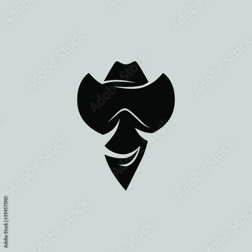 Cowboy masked outlaw portrait symbol on gray backdrop. Design element