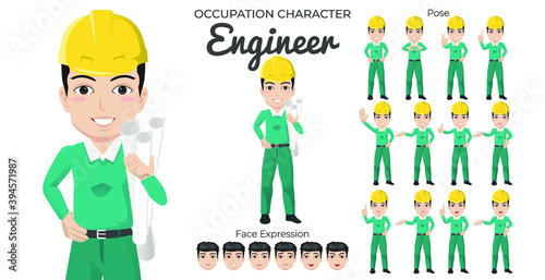 Male Engineer Character Set with Variety of Pose and Face Expression