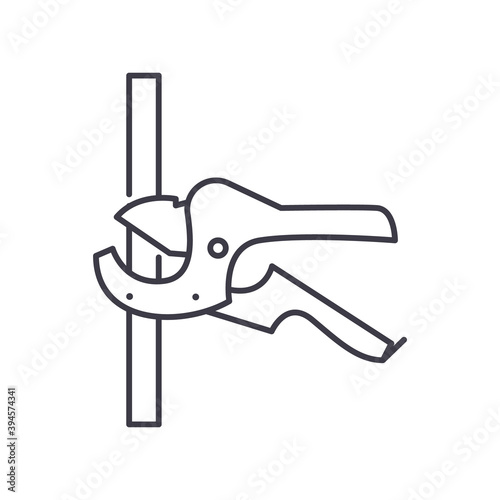 Plastic pipe cutter icon, linear isolated illustration, thin line vector, web design sign, outline concept symbol with editable stroke on white background.