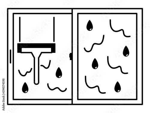 Cleaning a window wet with condensation with a wiper or squeegee Illustrations, icons, pictograms