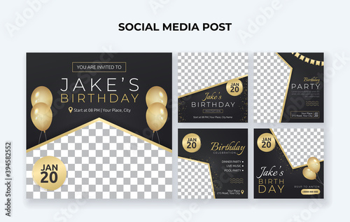 Birthday party invitation social media post template. Suitable for birthday celebration, wedding party and anniversary event