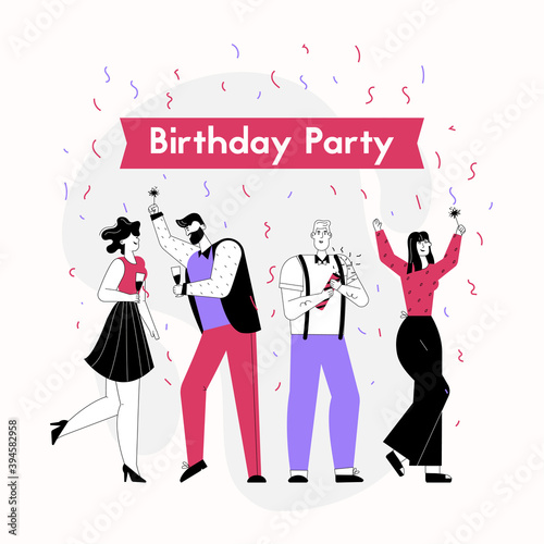 Bild auf Leinwand Happy men and women celebrating Birthday Party