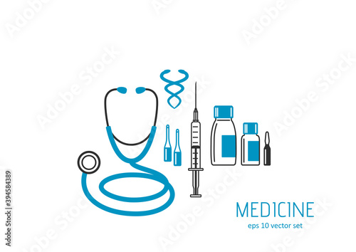 Medicines - tablets, vaccines, capsules - vector set.