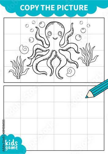 Children board game for preschoolers and primary school students.Page for kids educational book.Underwater life and marine animals.