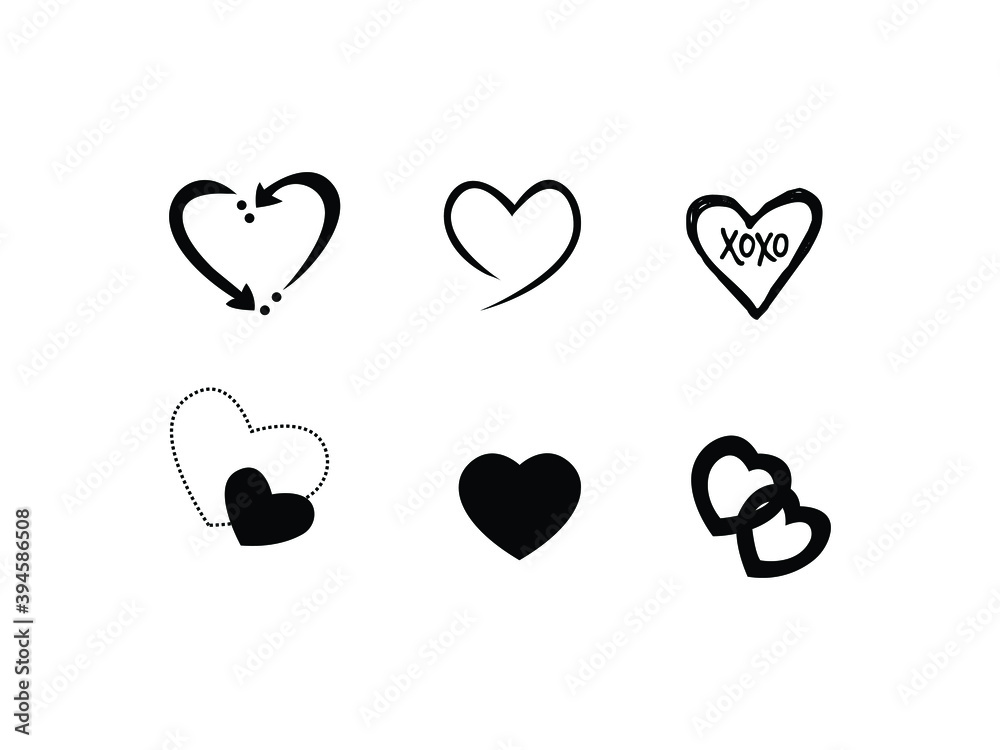 Heart Icon Vector illustration. sketch Hearts Love symbol. Valentine's Day sign, emblem isolated on white background, Flat style for graphic and web design, logo. EPS10 black pictogram.
