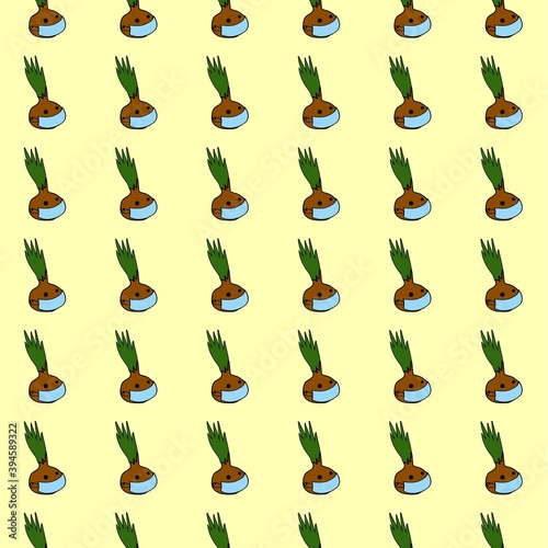 Protection seamless colored pattern. Vector background included cartoon character icon onion in medicine mask.