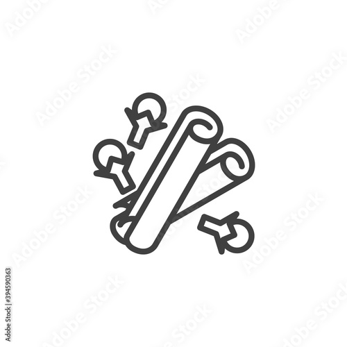 Cinnamon sticks, cloves line icon. linear style sign for mobile concept and web design. Indian culinary spices outline vector icon. Symbol, logo illustration. Vector graphics