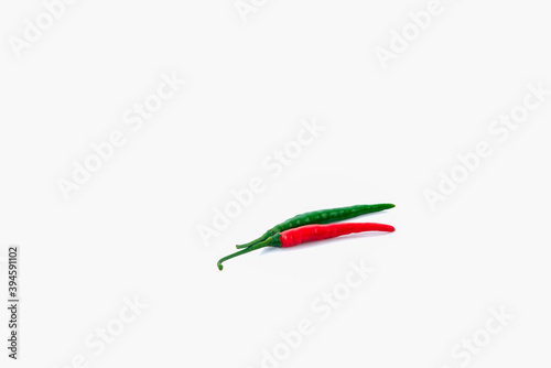 red&green chili peppers on a white background,isolated