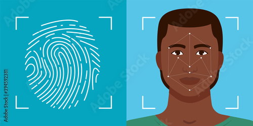 Identify a person by scanning their face and fingerprint. The concept of biometrics.