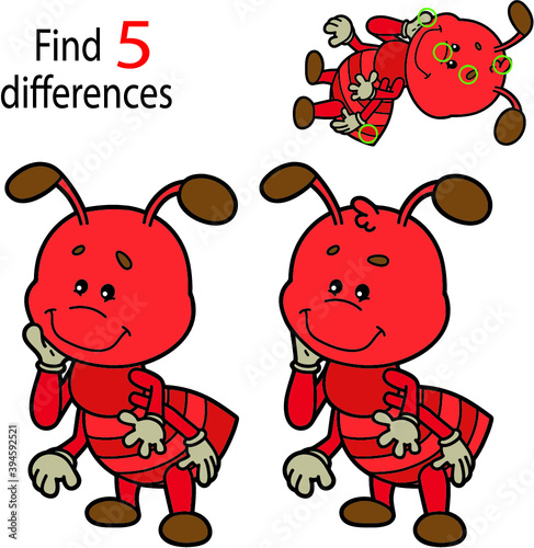 Vector illustration of kids puzzle educational game Find 5 differences for preschool children