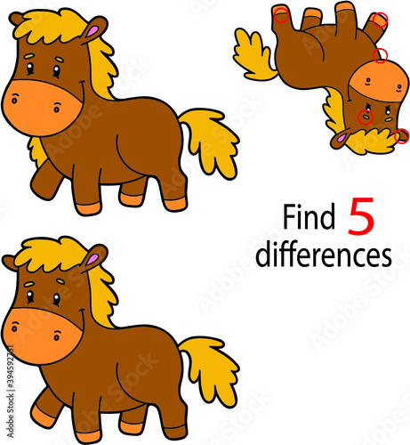 Vector illustration of kids puzzle educational game Find 5 differences for preschool children