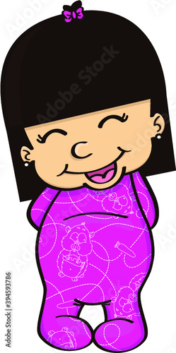 vector illustration of cute baby girl in pajamas with hamsters and carrots