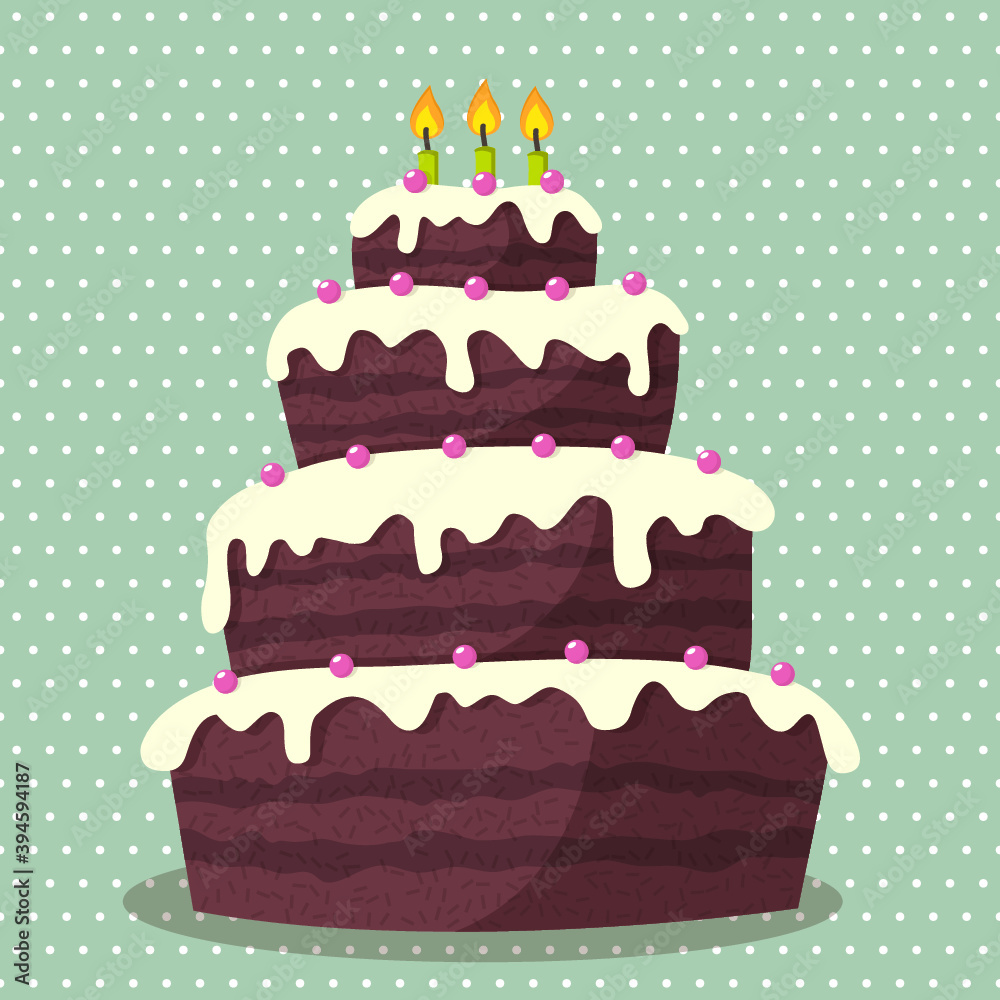 Vector illustration of cute Birthday cake with three candles Vector illustration of cute Birthday cake with three candles
