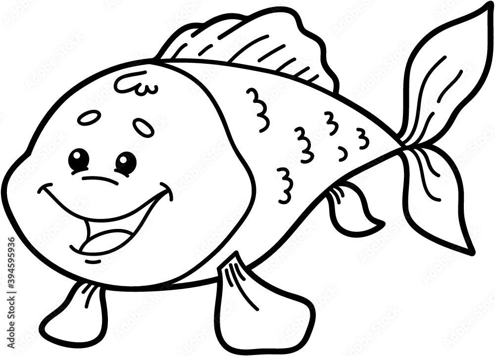 Fototapeta premium Vector illustration of cute cartoon fish character for children, coloring and scrap book