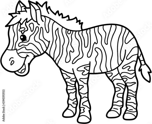  Vector illustration of educational coloring page with cute cartoon zebra character for children, coloring and scrap book