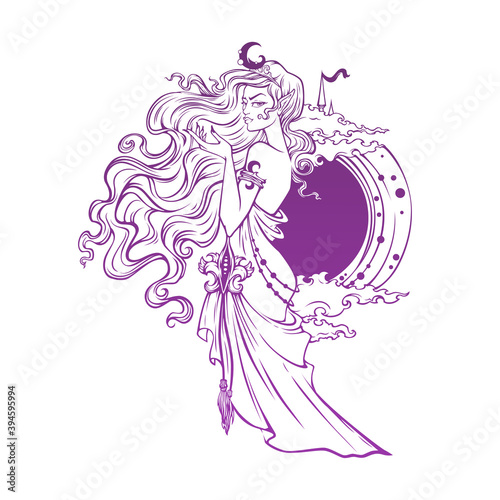 mistyc elf princess, queen of night, vector illustration
