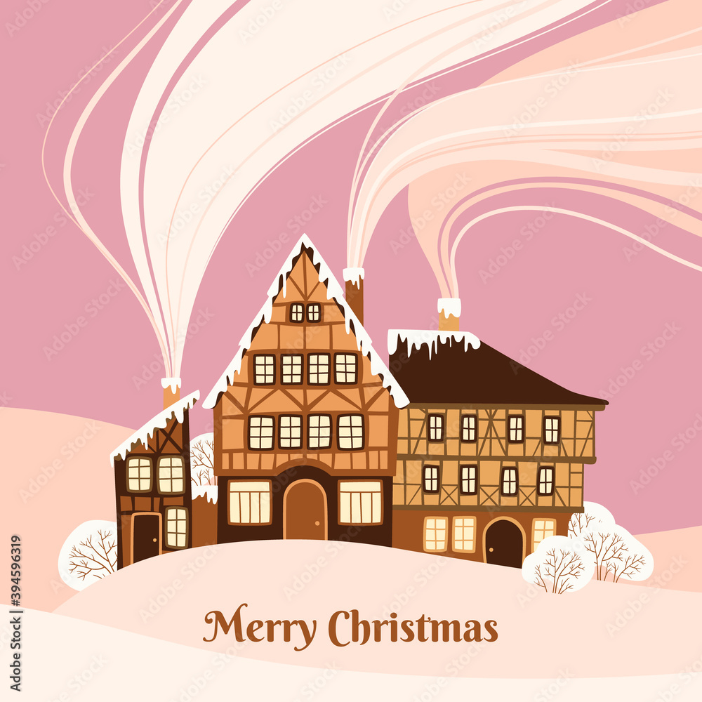 Landscape with houses, Christmas card