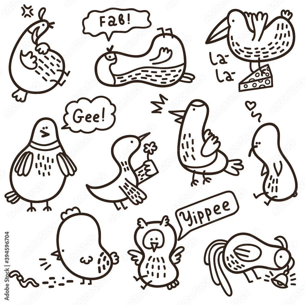 Vector set of doodle birds with some their habits. Vector set of doodle birds with some their habits.